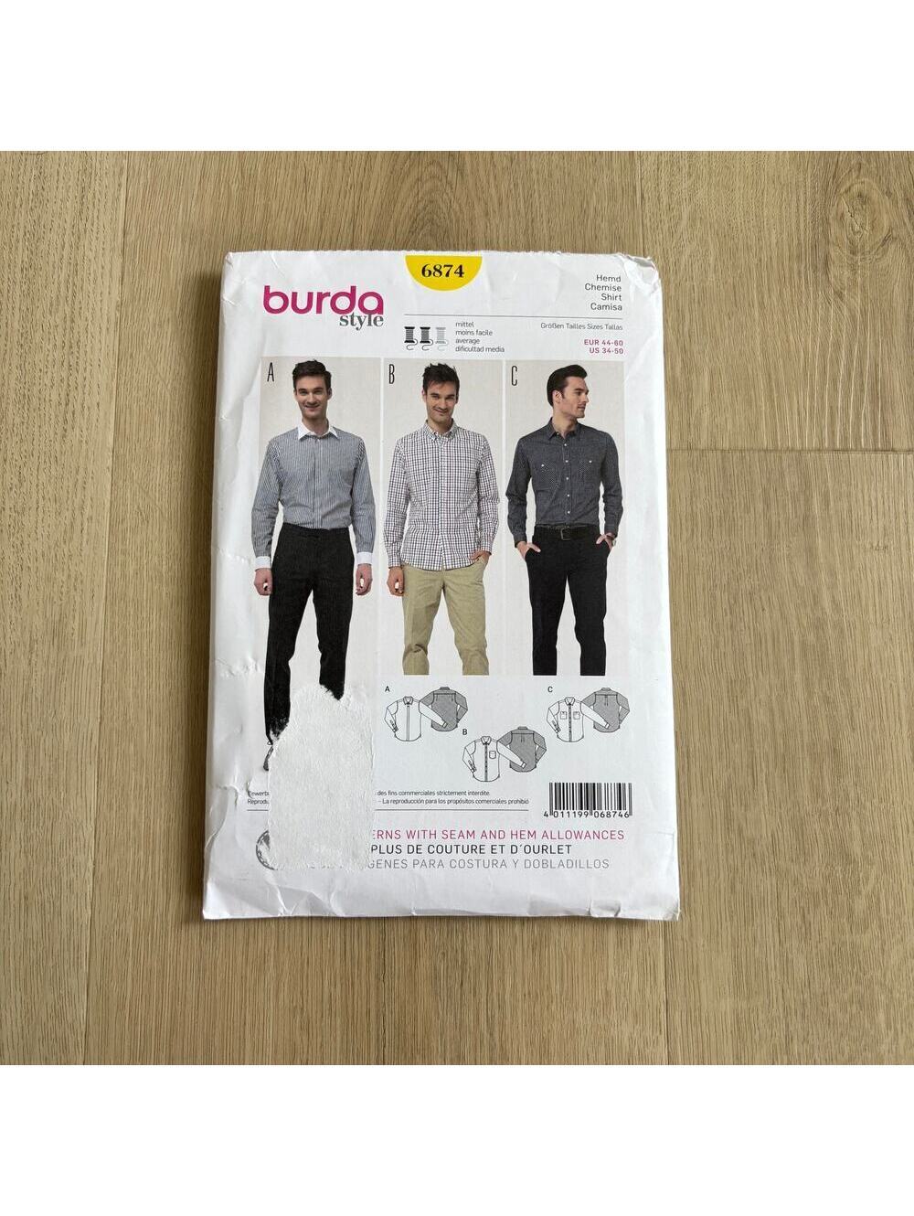 Burda Style NEW Men's Button Up Shirt Pattern Number 6874 Sizes 34-50
